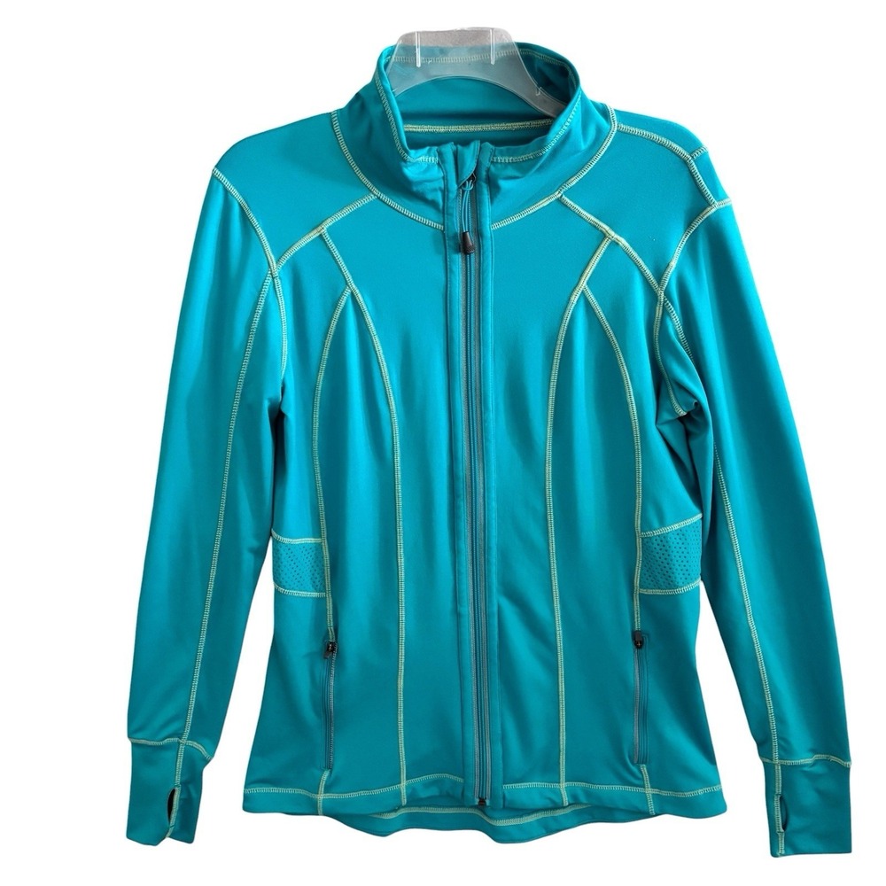 Tangerine Athletic Jacket Top M Teal Zip Workout Running Yoga Thumbholes Pockets